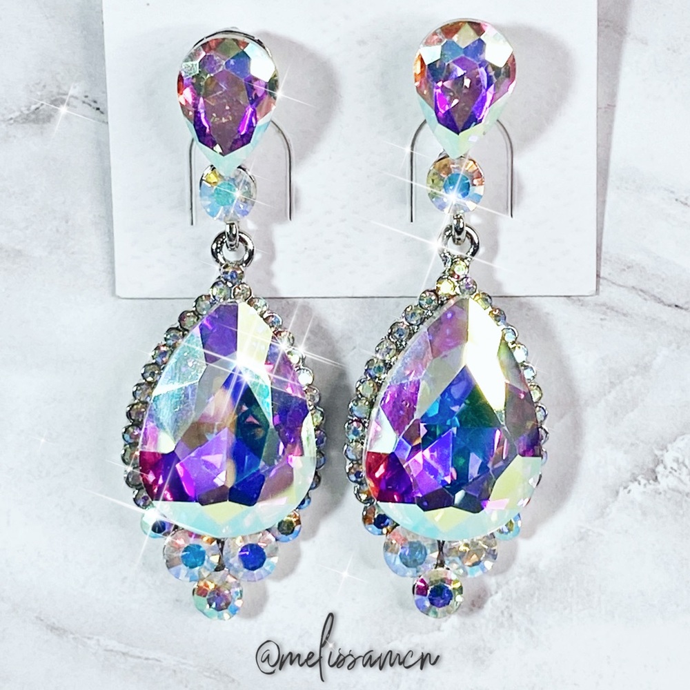 Aurora Borealis (AB) Austrian Crystal Drop Earrings - Bride, Wedding, Party, etc - Picture 1 of 7